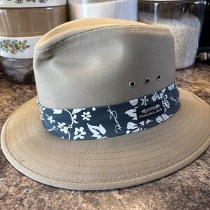 Panama Jack Original Canvas Panama Hat Floral Band size medium made in USA